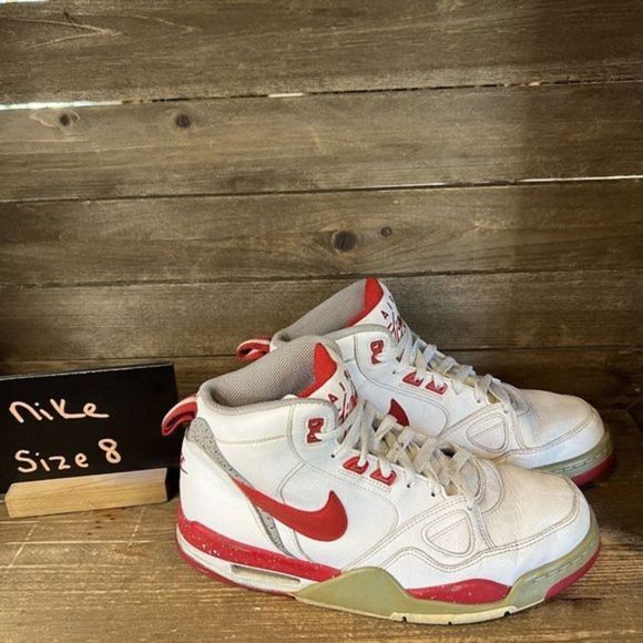 Mens Nike Flight 13 Mid White University Red Leather Shoes Sneakers Size 8 M GUC - Picture 1 of 6